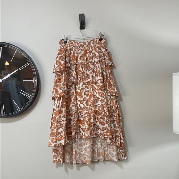 NWOT Maje paisley Orange and Cream printed cotton High Low stretchy Skirt as is - Picture 9 of 16